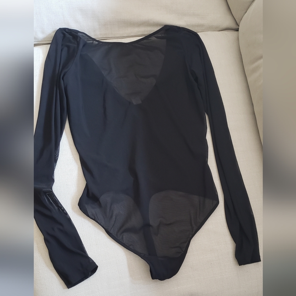 Black Sheer Long Sleeve Bodysuit NWOT